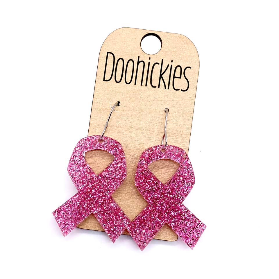 1.5" Breast Cancer Awareness Acrylic Ribbon Earrings