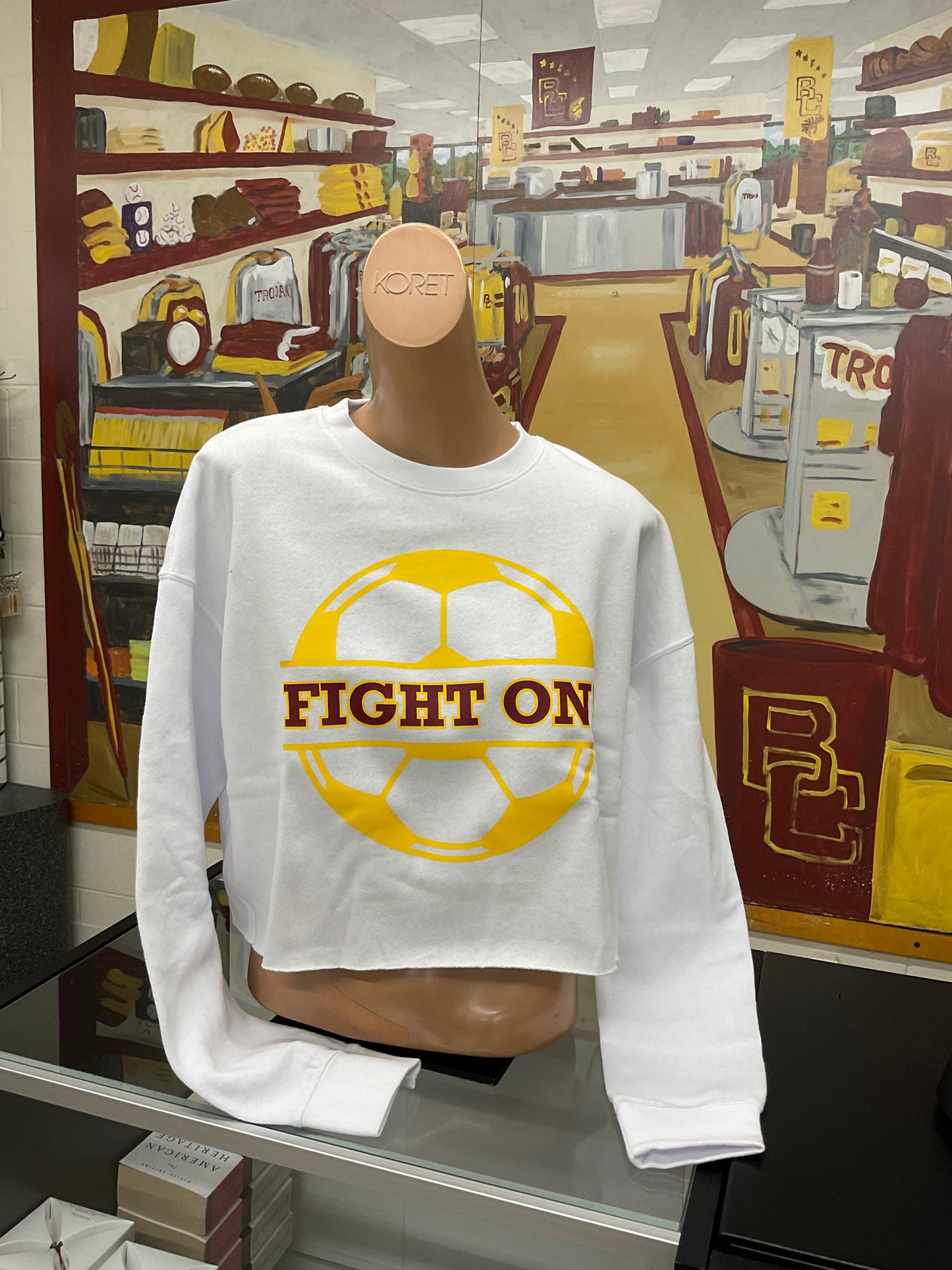 “FIGHT ON!” Soccer crop crewneck sweatshirt - The Trojan Store