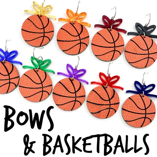 2" Custom Bows & Basketball Dangles - Sports Earrings