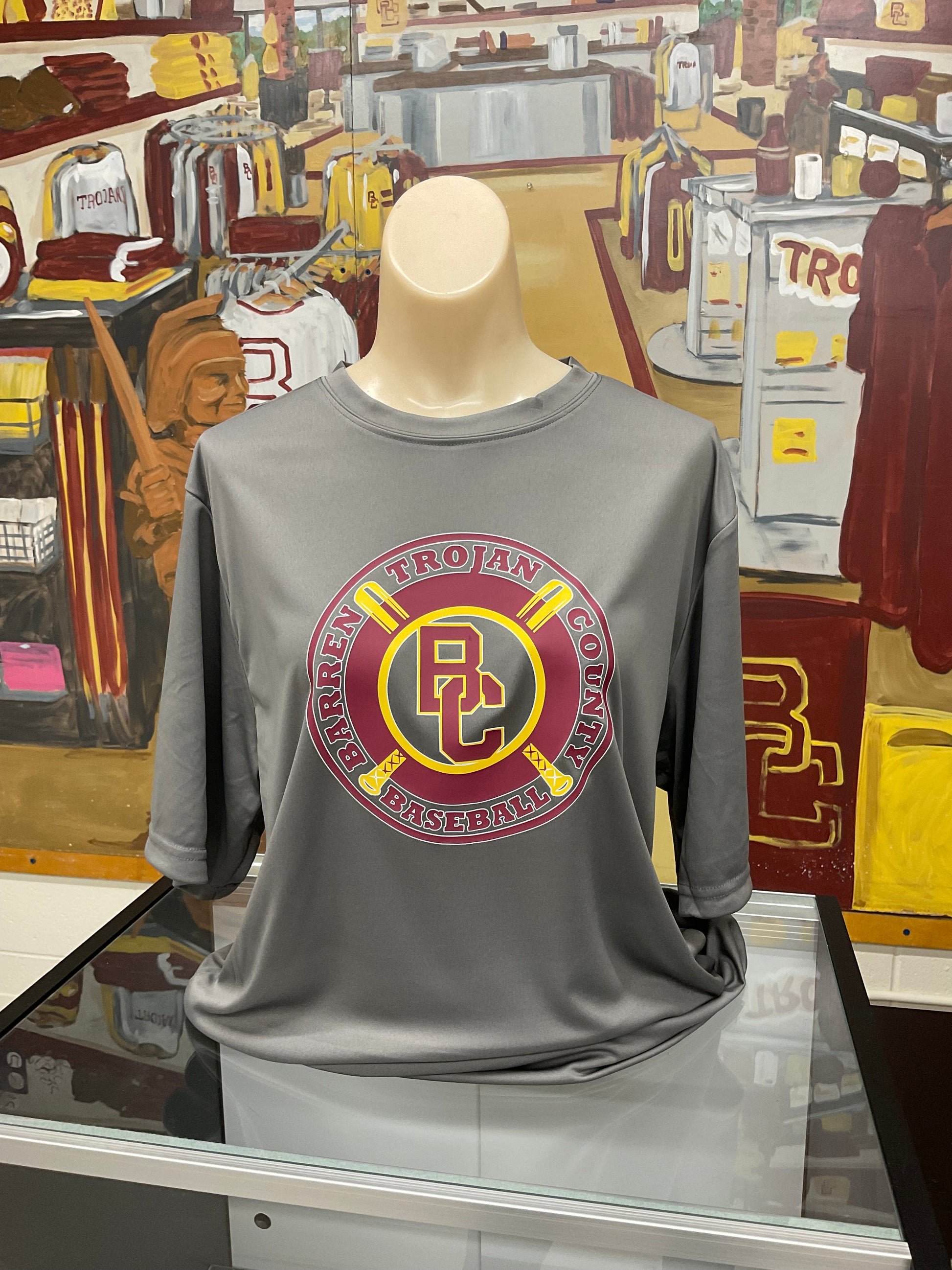 Baseball Performance Tee Gray - The Trojan Store -100% Polyester Performance Tee 