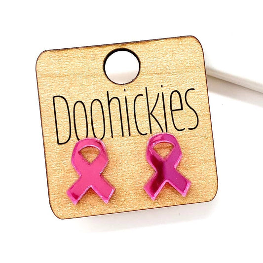15mm Breast Cancer Awareness Acrylic Ribbon Stud Earrings