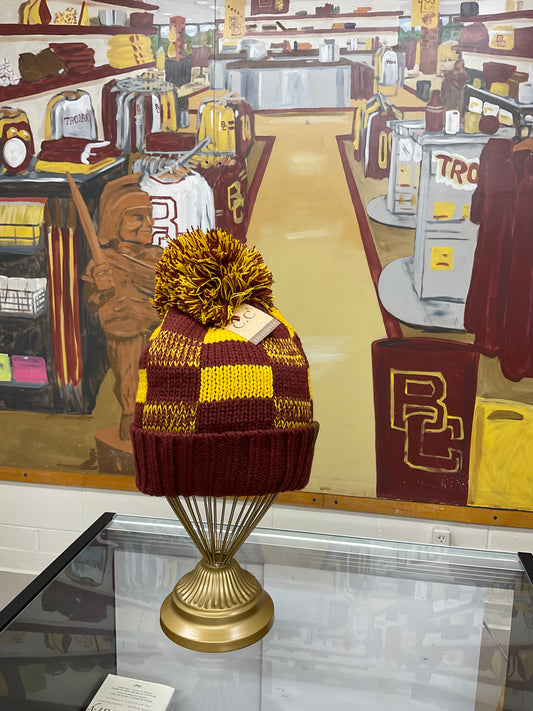 Burgundy and Gold Buffalo Check Beanie - The Trojan Store