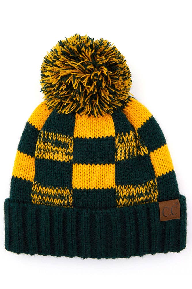 C.C Buffalo Check Team Color Beanie with Pom Winter Beanie