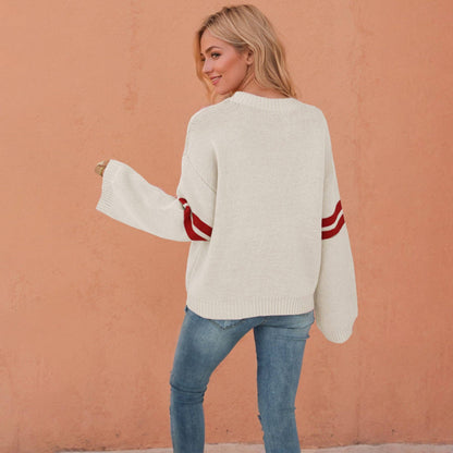 Valentine Heart Knit Sweater Womens Crew Neck Pullover